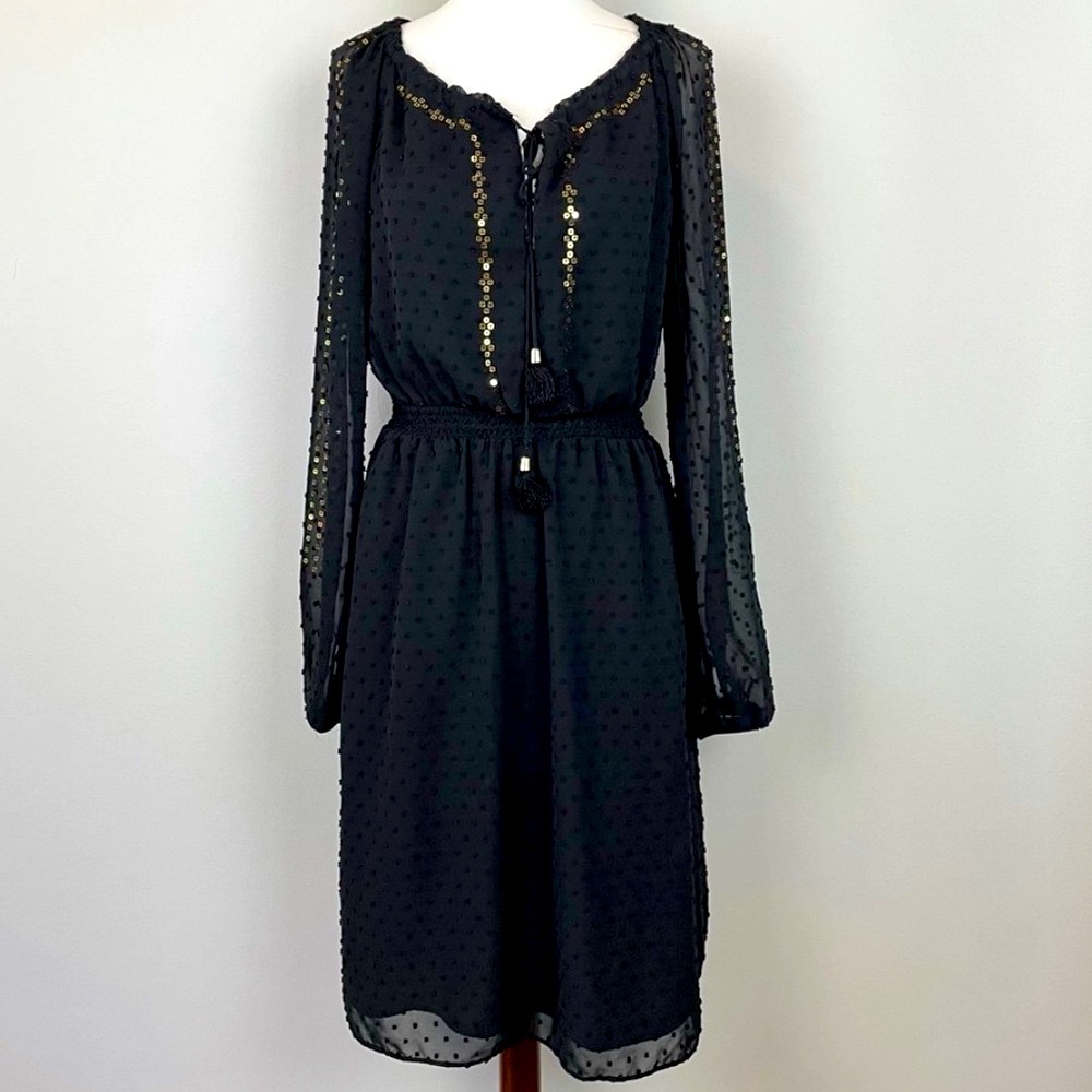 Altuzarra For Target Dress Black Swiss Dot gold sequins long sleeves knee length